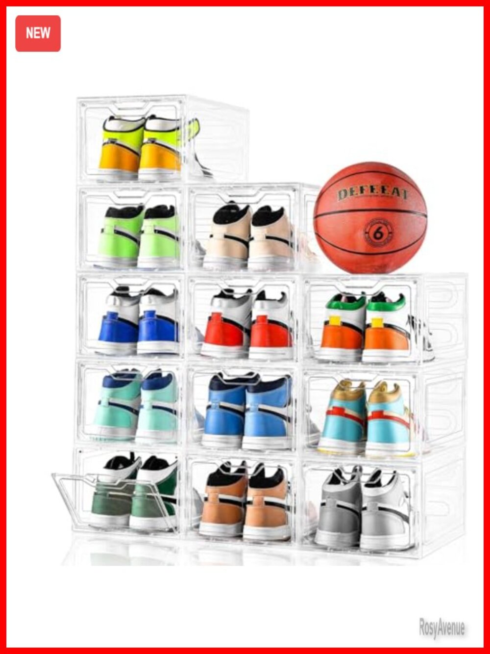 12 Pack Stackable Clear Shoe Storage Organizer Magnetic Door Fits US Size 12